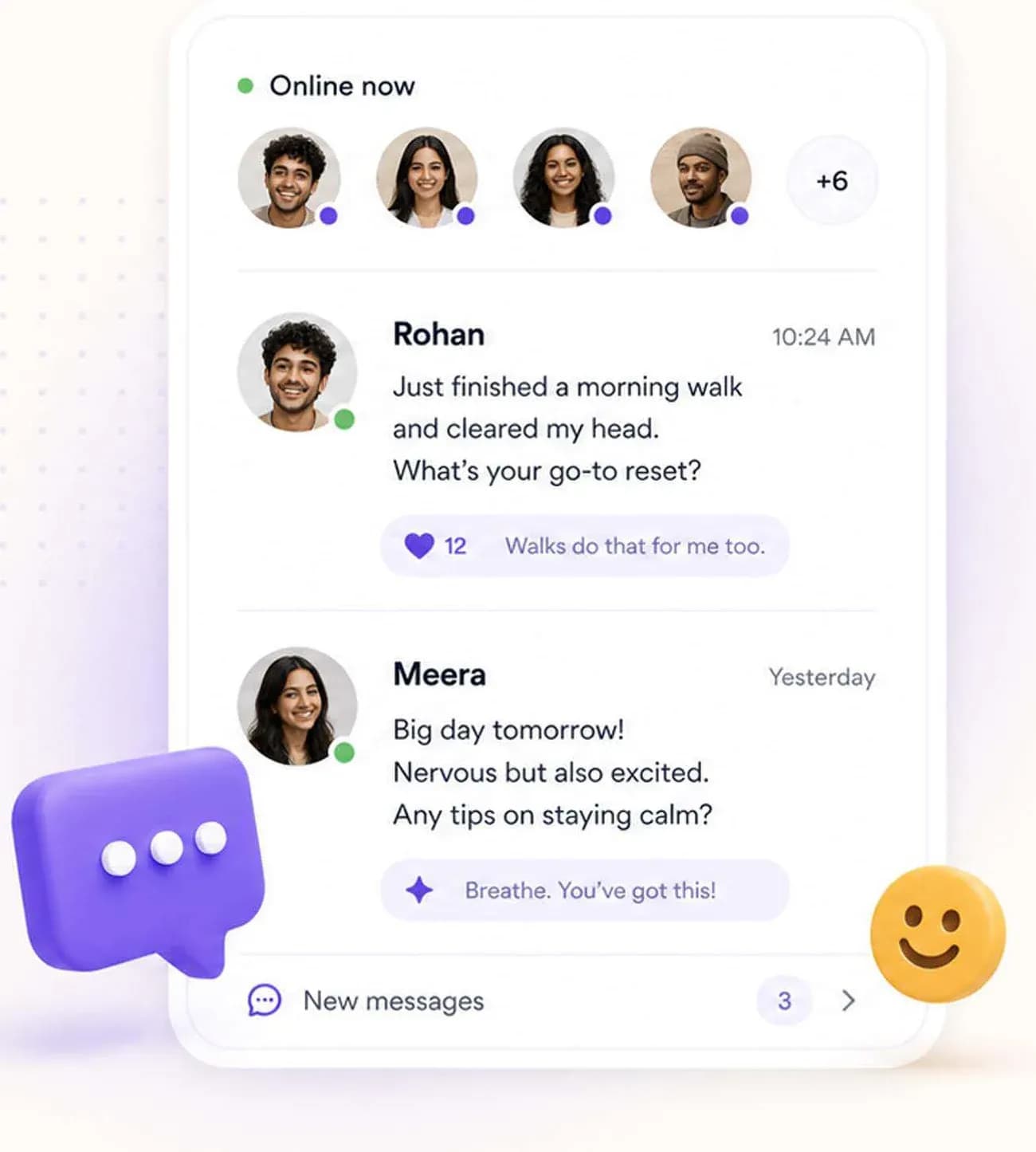 A Blutter chat thread with reactions and quick replies